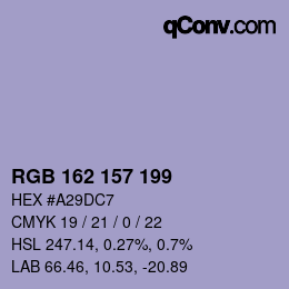 Color code: RGB 162 157 199 | qconv.com