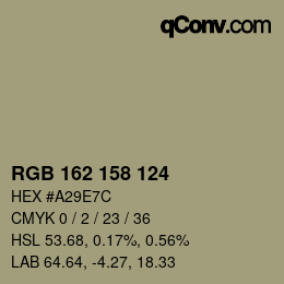 Color code: RGB 162 158 124 | qconv.com