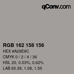 Código de color: RGB 162 158 156 | qconv.com