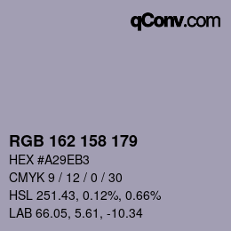 Color code: RGB 162 158 179 | qconv.com