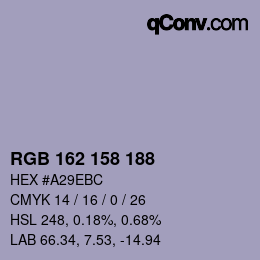 Color code: RGB 162 158 188 | qconv.com