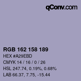 颜色代码: RGB 162 158 189 | qconv.com