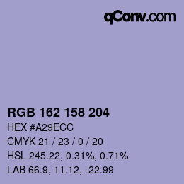 Color code: RGB 162 158 204 | qconv.com