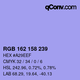 Color code: RGB 162 158 239 | qconv.com