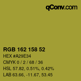 Color code: RGB 162 158 52 | qconv.com