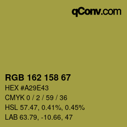 Color code: RGB 162 158 67 | qconv.com