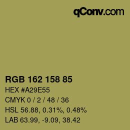 Color code: RGB 162 158 85 | qconv.com