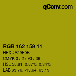 カラーコード: RGB 162 159 11 | qconv.com