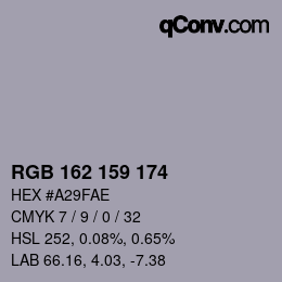 カラーコード: RGB 162 159 174 | qconv.com