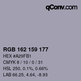 Color code: RGB 162 159 177 | qconv.com
