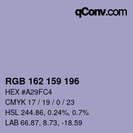 颜色代码: RGB 162 159 196 | qconv.com