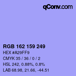 Color code: RGB 162 159 249 | qconv.com