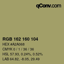 Color code: RGB 162 160 104 | qconv.com