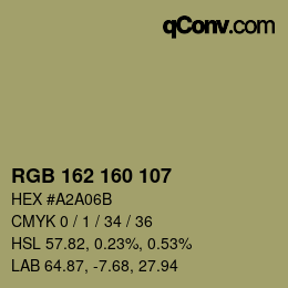 Color code: RGB 162 160 107 | qconv.com