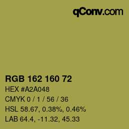 Color code: RGB 162 160 72 | qconv.com