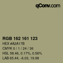 Color code: RGB 162 161 123 | qconv.com