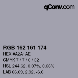 カラーコード: RGB 162 161 174 | qconv.com