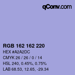 カラーコード: RGB 162 162 220 | qconv.com