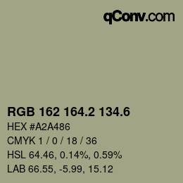 カラーコード: RGB 162 164.2 134.6 | qconv.com