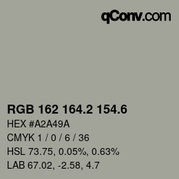 カラーコード: RGB 162 164.2 154.6 | qconv.com