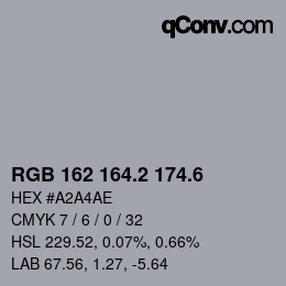 カラーコード: RGB 162 164.2 174.6 | qconv.com