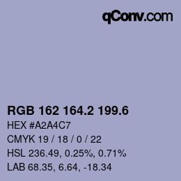 カラーコード: RGB 162 164.2 199.6 | qconv.com