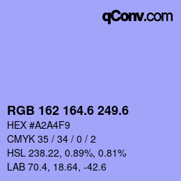 カラーコード: RGB 162 164.6 249.6 | qconv.com