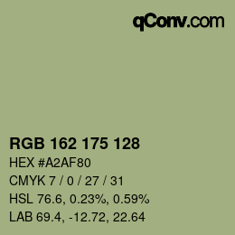 Color code: RGB 162 175 128 | qconv.com