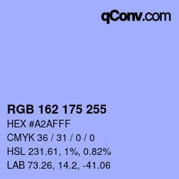 Color code: RGB 162 175 255 | qconv.com