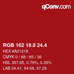 カラーコード: RGB 162 18.8 24.4 | qconv.com