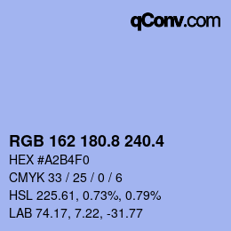 カラーコード: RGB 162 180.8 240.4 | qconv.com