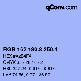 カラーコード: RGB 162 180.8 250.4 | qconv.com