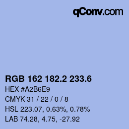 カラーコード: RGB 162 182.2 233.6 | qconv.com