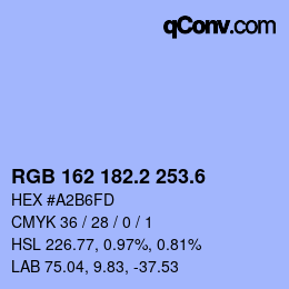 カラーコード: RGB 162 182.2 253.6 | qconv.com