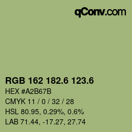 カラーコード: RGB 162 182.6 123.6 | qconv.com