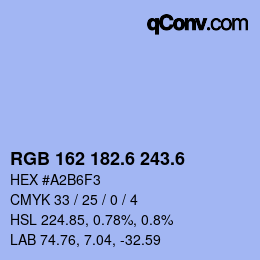 カラーコード: RGB 162 182.6 243.6 | qconv.com
