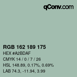 カラーコード: RGB 162 189 175 | qconv.com