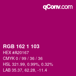 颜色代码: RGB 162 1 103 | qconv.com