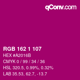 カラーコード: RGB 162 1 107 | qconv.com