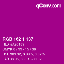 Color code: RGB 162 1 137 | qconv.com