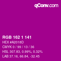 カラーコード: RGB 162 1 141 | qconv.com