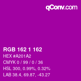 颜色代码: RGB 162 1 162 | qconv.com