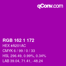カラーコード: RGB 162 1 172 | qconv.com