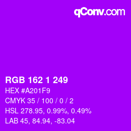 カラーコード: RGB 162 1 249 | qconv.com