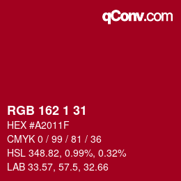 Color code: RGB 162 1 31 | qconv.com