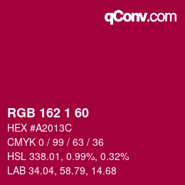 カラーコード: RGB 162 1 60 | qconv.com