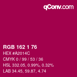 颜色代码: RGB 162 1 76 | qconv.com