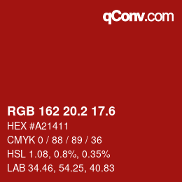 カラーコード: RGB 162 20.2 17.6 | qconv.com