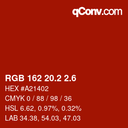 カラーコード: RGB 162 20.2 2.6 | qconv.com