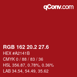 カラーコード: RGB 162 20.2 27.6 | qconv.com